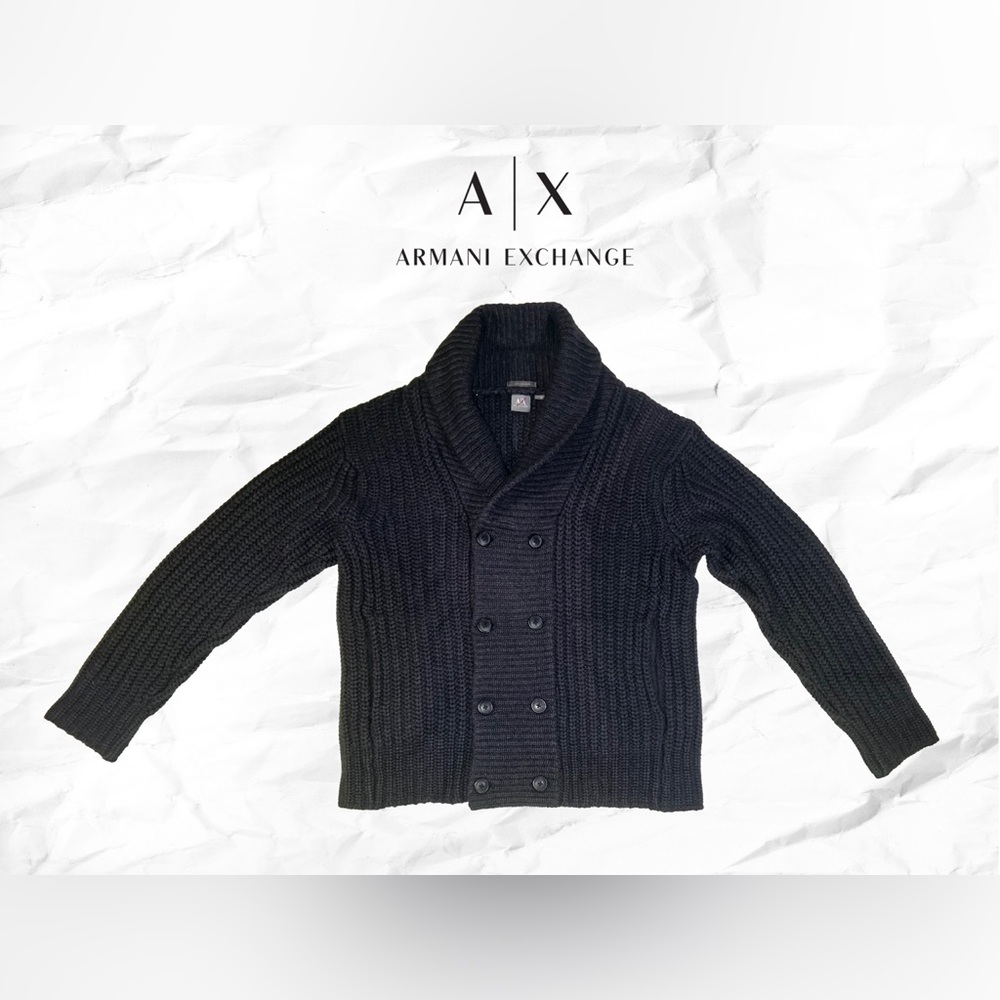 Armani Exchange Men’s Cashmere Double-Breasted Navy Shawl Collar Cardigan